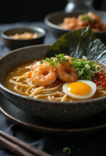 Zdjela ramena s pečenim kozicama, rezancima i dodacima