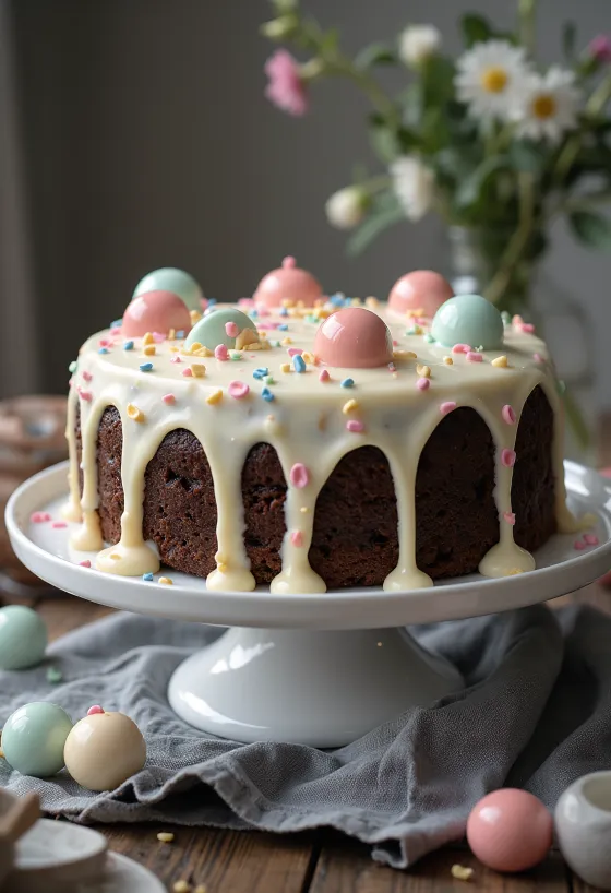 Torta s čokoladnim točkicama na stolu
