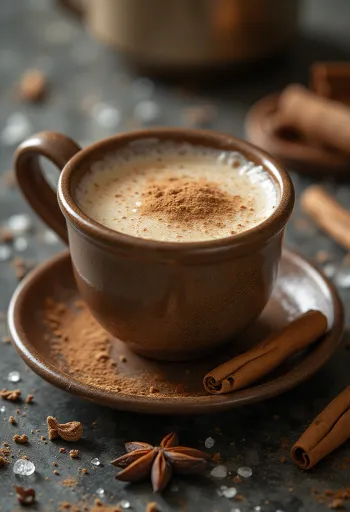 Chai s cimetom, začinima i mliječnom pjenom u čaši
