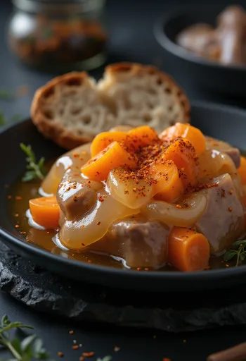 Tradicionalna hladetina poslužena s kuhanim svinjskim mesom i povrćem.