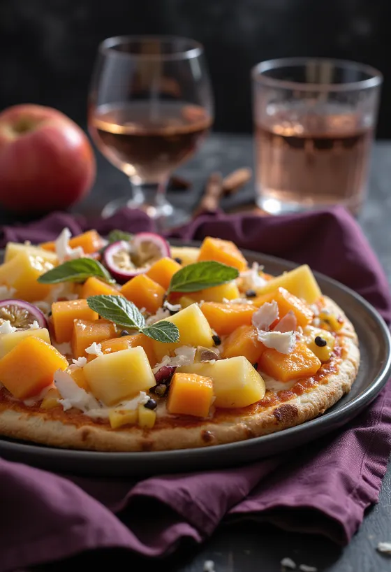 Svježe pečena pizza s tropskim voćem