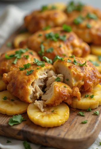 Acarajé s piletinom, ukrašen kuglicama od tapioke, pečenom bananom i korijanderom