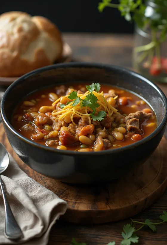 Pozole con chile pasilla poslužen s limetom, korijanderom i svježim mladim lukom