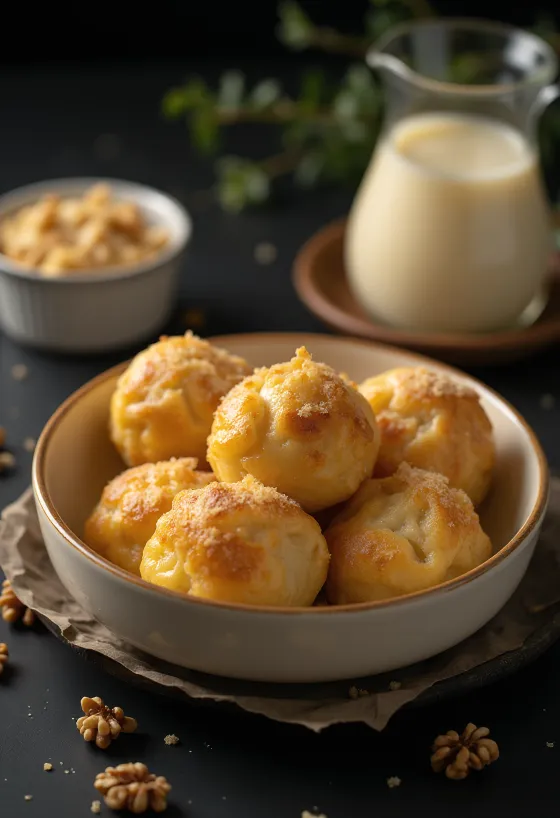 Tradicionalne zlatne okruglice s umakom od vanilije, slojevima oraha i mekim tijestom.