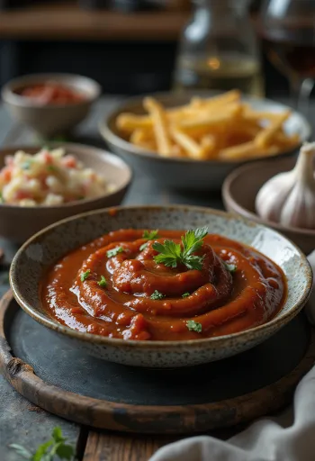 Dimljeni barbecue umak s češnjakom u posudi