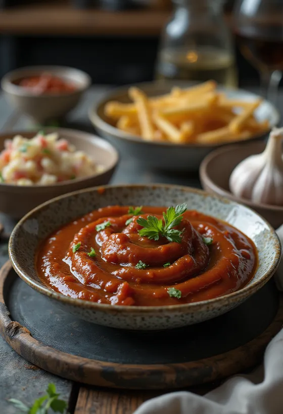 Dimljeni barbecue umak s češnjakom u posudi