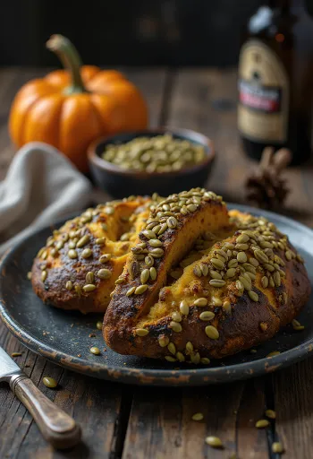 Ruisleipä kruh poslužen s bučinim sjemenkama, svježe pečen