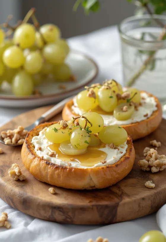 Posluženi bagel s kremom od grožđa
