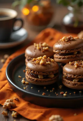 Macarons s kavom i karameliziranim orasima posluženi