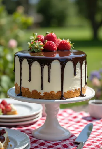 Drip cake torta s čokoladnim ganacheom na pladnju