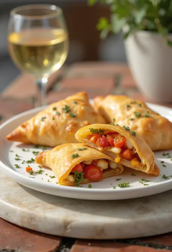 Pečena samosa s rajčicom i mozzarellom servirana