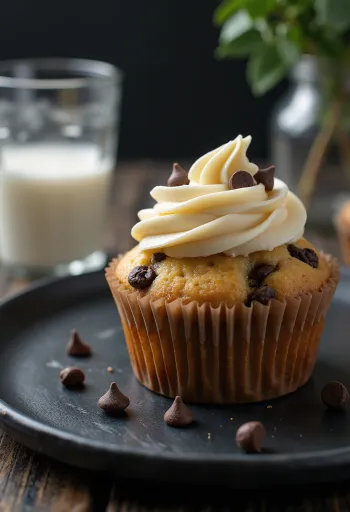 Cupcake s komadićima čokolade na pladnju