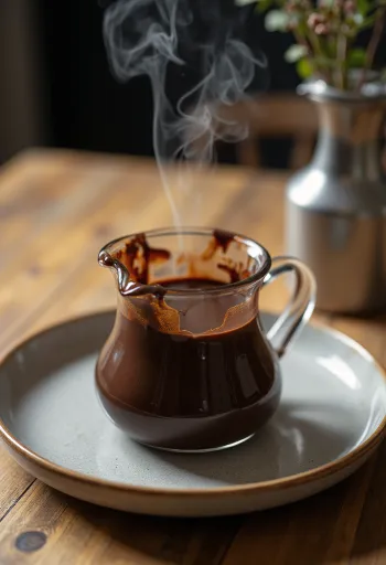 Tekući čokoladni preljev u posudi za umak