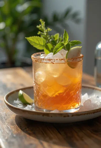 Mai Tai koktel ukrašen listićem mente i kriškom limete