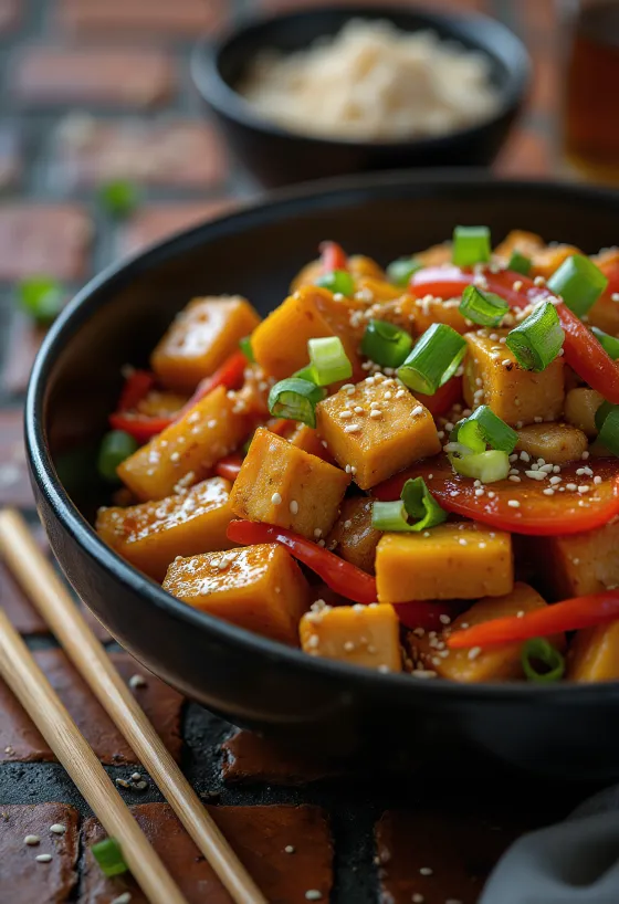 Wok s bundevom i tofuom serviran