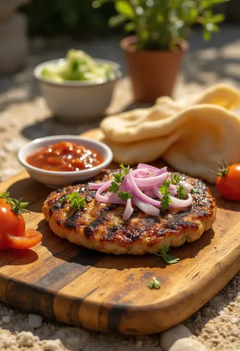 Pljeskavica, srpska mesna polpeta s ajvarom i pečenim krumpirom