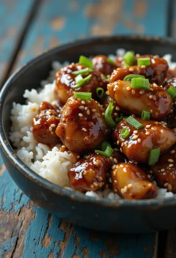 Teriyaki piletina poslužena sa sezamom i mladim lukom