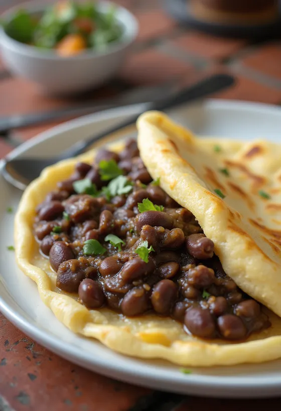 Arepa con Frijoles Negros punjena crnim grahom