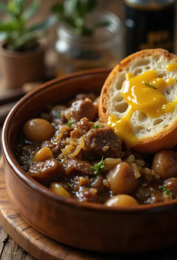 Carbonnade Flamande poslužen s pire krumpirom