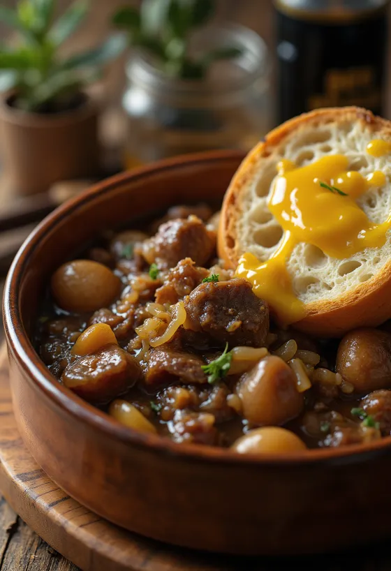 Carbonnade Flamande poslužen s pire krumpirom