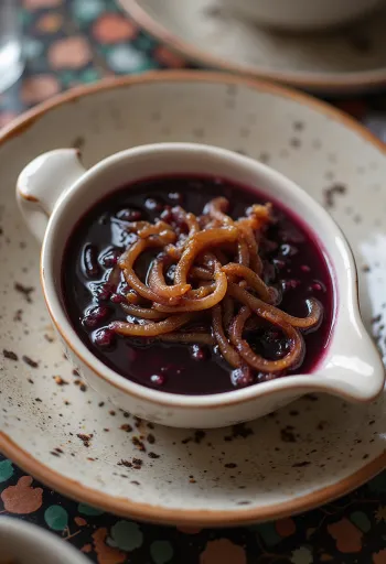 Začinjeni umak od luka s crnim vinom poslužen