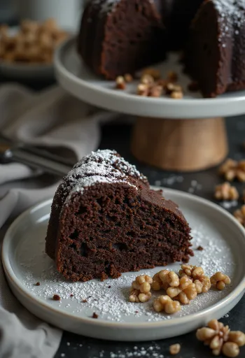 Čokoladna torta s orasima poslužena