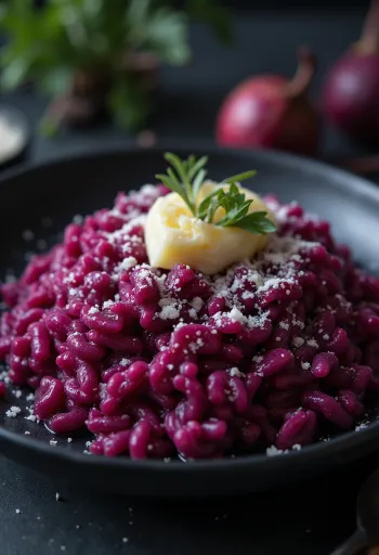 Rižoto s ciklom, serviran s parmezanom i svježim začinima