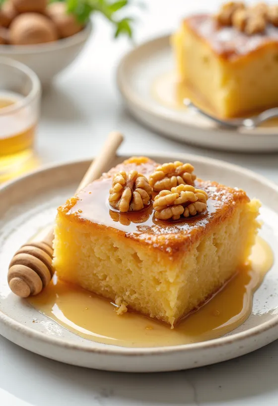 Grčka torta s medom i orasima ukrašena jezgrama oraha i medenom glazurom