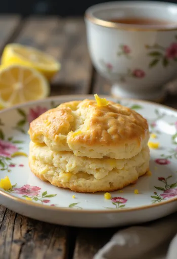Scone s limunom, serviran sa svježim čajem, mekan i zlatnosmeđ