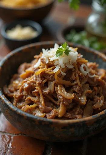 Carne Seca poslužena s rižom i svježim korijanderom