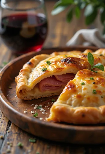 Calzone s dimljenom šunkom pečen do zlatnosmeđe boje