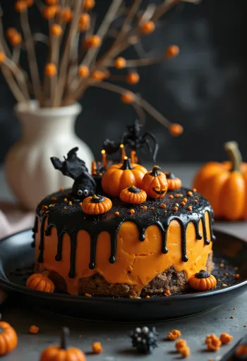 Halloween torta s narančastim fondantom i crnim ukrasima