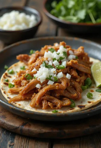 Pork carnitas posluženi u toplim tortiljama