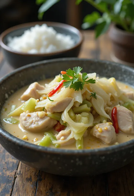 Bicol Express poslužen s papajom, bogatim kokosovim mlijekom i ljutom papričicom