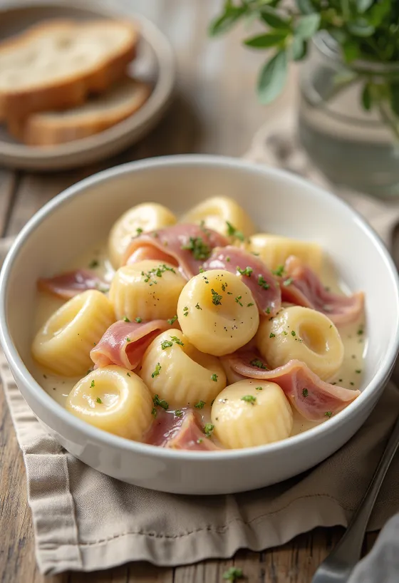 Gnocchi s dimljenom šunkom servirani